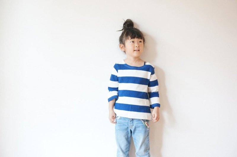 Waffle Border boat neck cut-sew 100size - 其他 - 棉．麻 蓝色