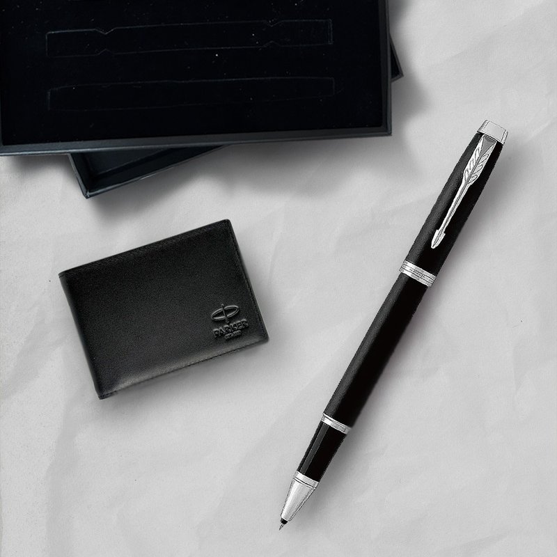 Parker 派克 新IM 入门款 雾黑白夹钢珠笔 牛皮短夹礼盒 免费刻字 - 钢珠笔 - 其他金属 黑色
