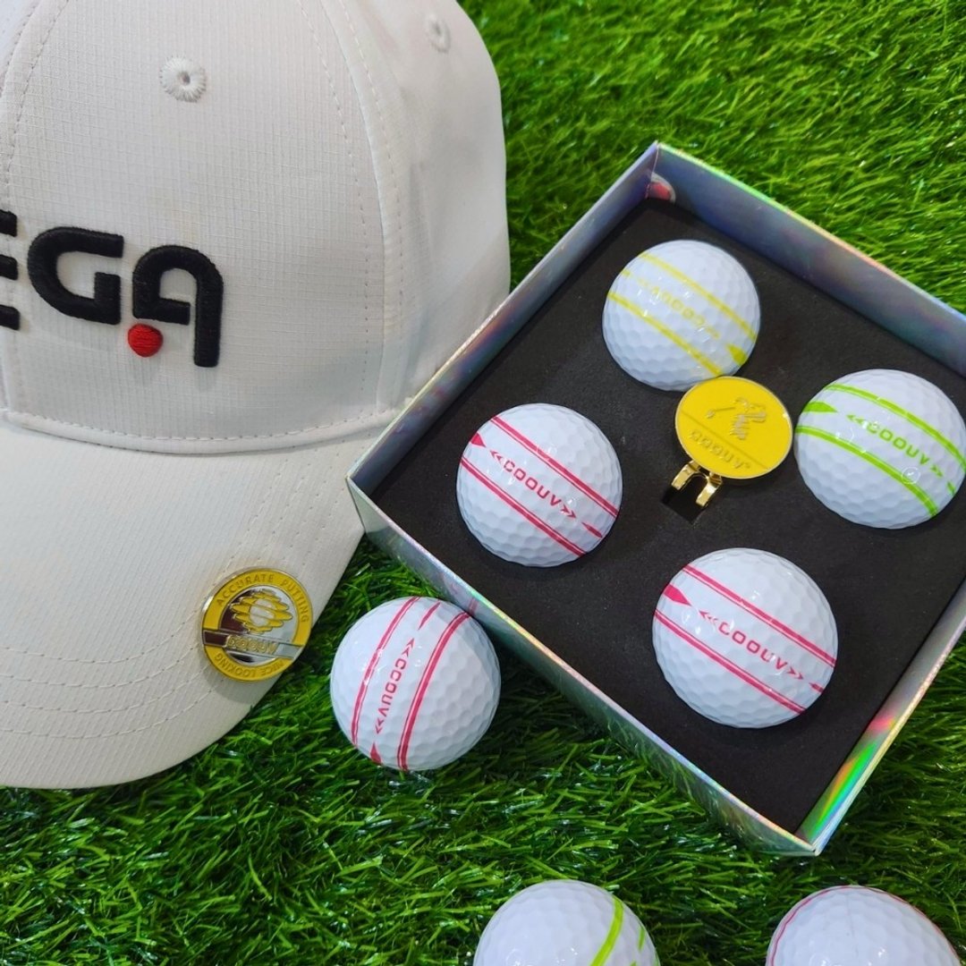 【MEGA GOLF】高尔夫球(三轴瞄准线) 帽夹 4颗入 精装组 交换礼物 - 运动配件 - 橡胶 白色
