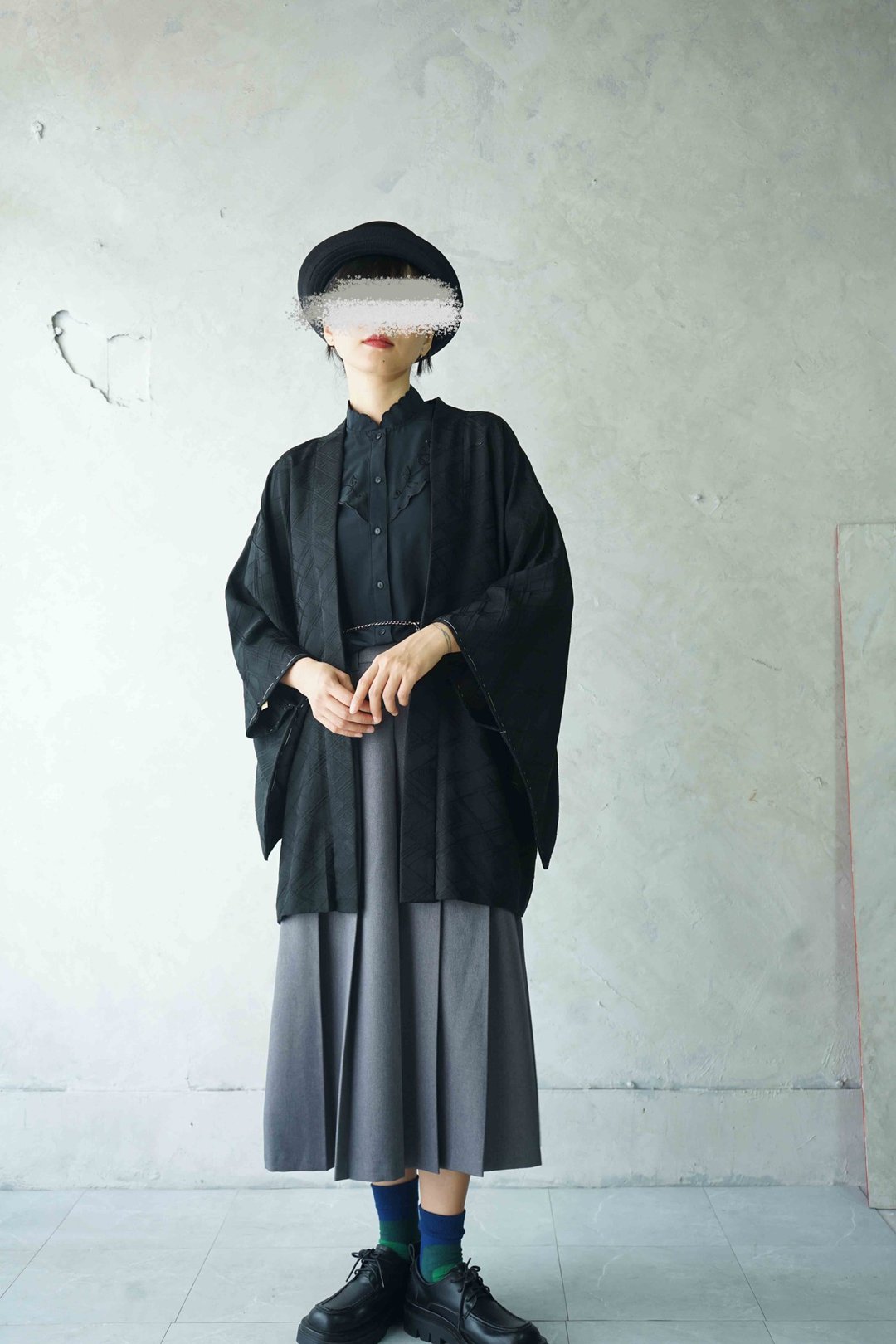 寻宝古着-黑色绢料立体菱格纹织纹质感日本羽织和服 - 女装休闲/机能外套 - 丝．绢 黑色