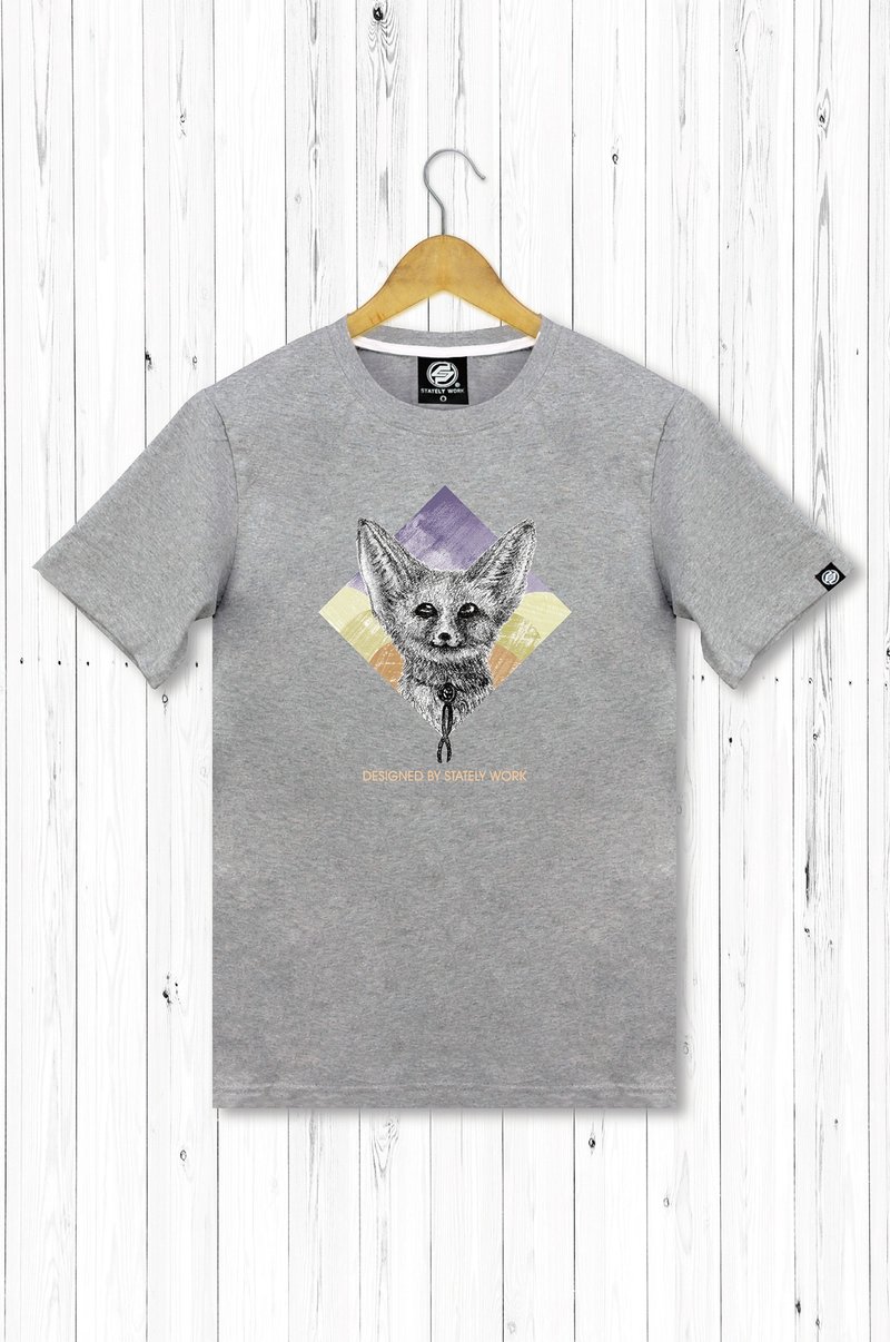STATELYWORK耳廓狐二世 男短T恤 黑灰白三色 - 男装上衣/T 恤 - 棉．麻 灰色