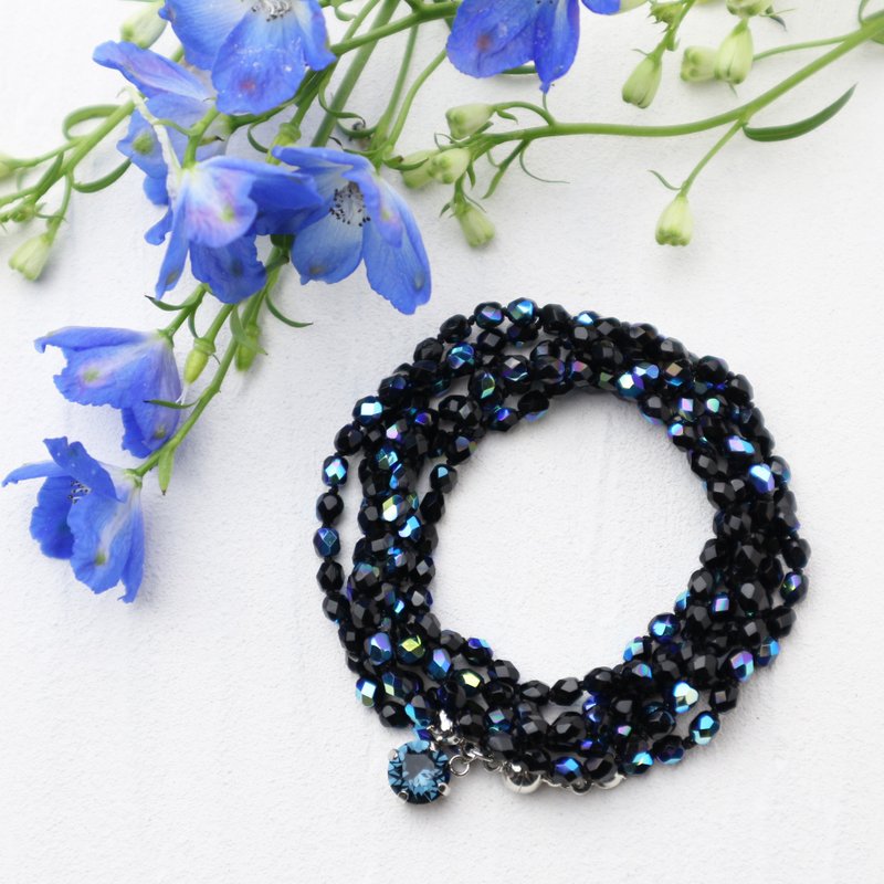 Wrap Bracelet (Biack Glass Beads) - 手链/手环 - 玻璃 黑色