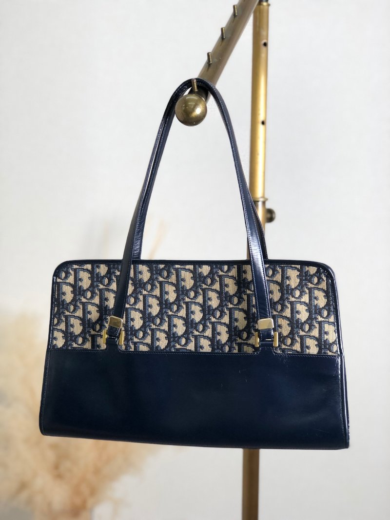 【日本直送，名牌包装】Christian Dior Christian Dior Trotter 手提包 海军蓝提花皮革 nb73r3 - 手提包/手提袋 - 棉．麻 蓝色