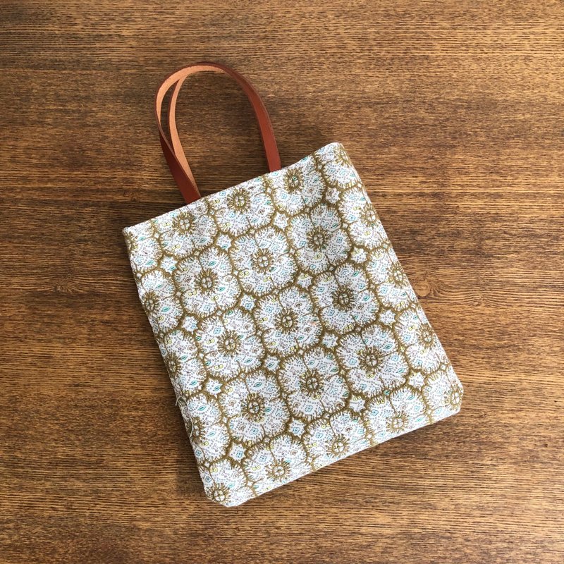 迷你托特包 minä perhonen anemone × forest wave 手工制作 - 手提包/手提袋 - 棉．麻 卡其色