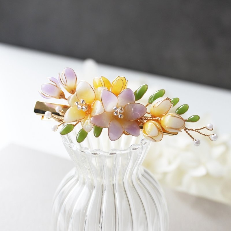 【小苍兰花束发夹】小苍兰发夹 手工铜线树脂 发夹发饰 - 发饰 - 树脂 多色