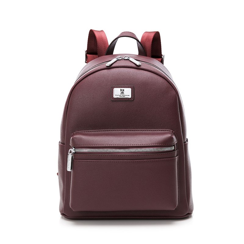 【金安德森】 Hulda 前袋拉链后背包-酒红色 - 后背包/双肩包 - 人造皮革 红色