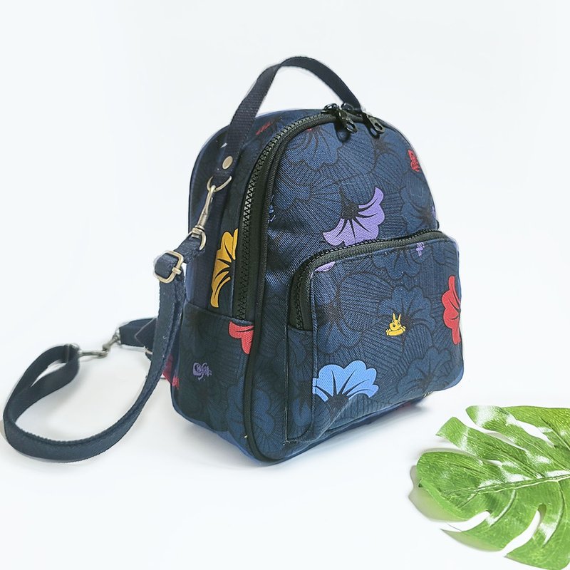 防泼水 3用小后背包 侧背包 肩背包 旅行随身包- 浪花朵朵 深蓝色 - 后背包/双肩包 - 防水材质 蓝色