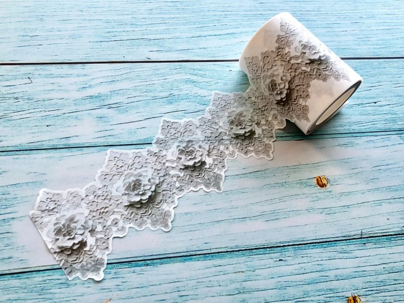 White lace laser cut (3 D effect) washi tape for journals, s - 纸胶带 - 纸 白色