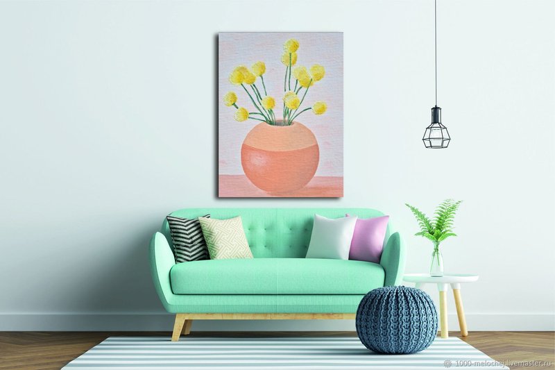 Pink vase, geometric art, minimalism, Hanging Picture Botanical Painting, Canvas - 海报/装饰画/版画 - 其他材质 多色