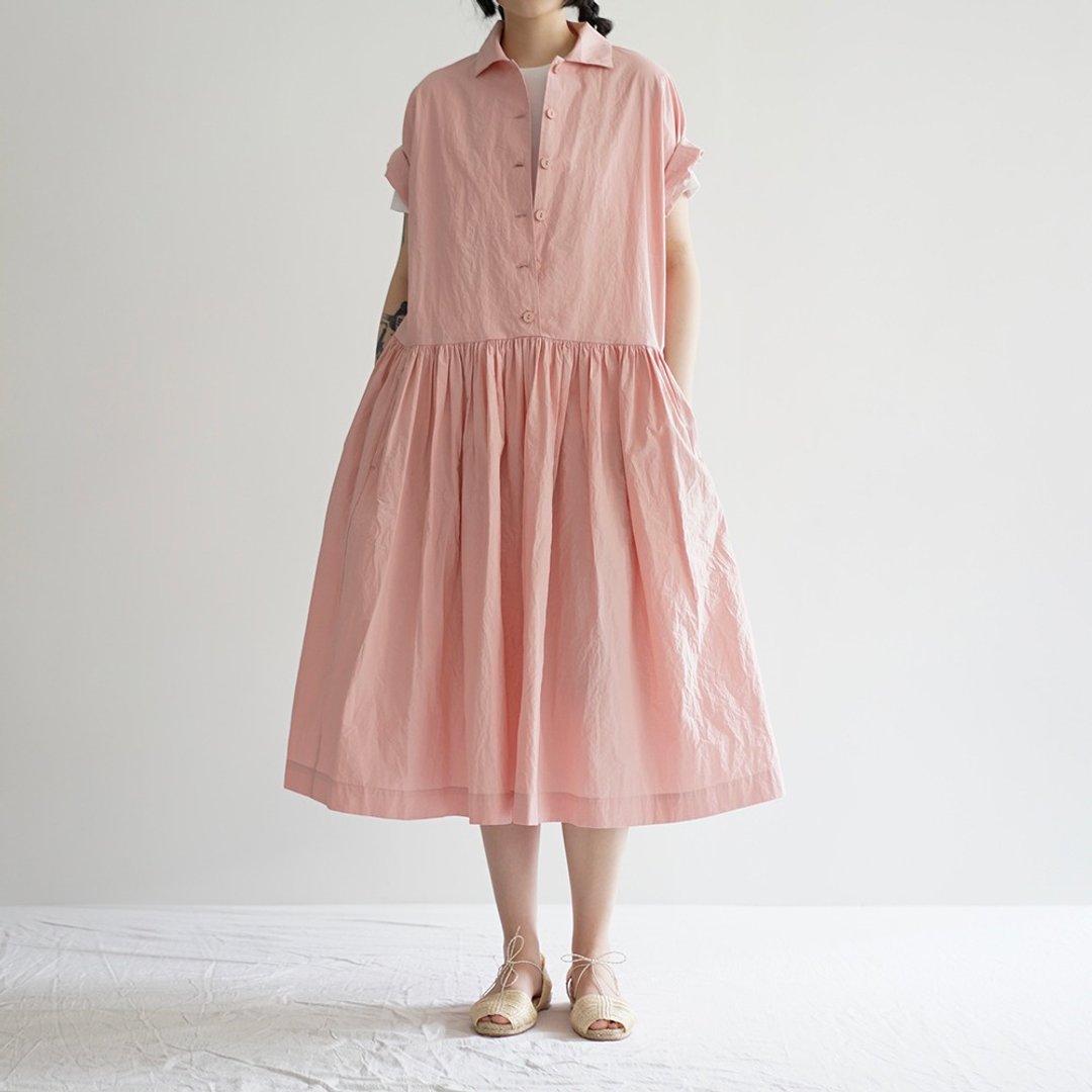 Smiling Visage Shirt Dress (Pink) - 洋装/连衣裙 - 棉 粉红色