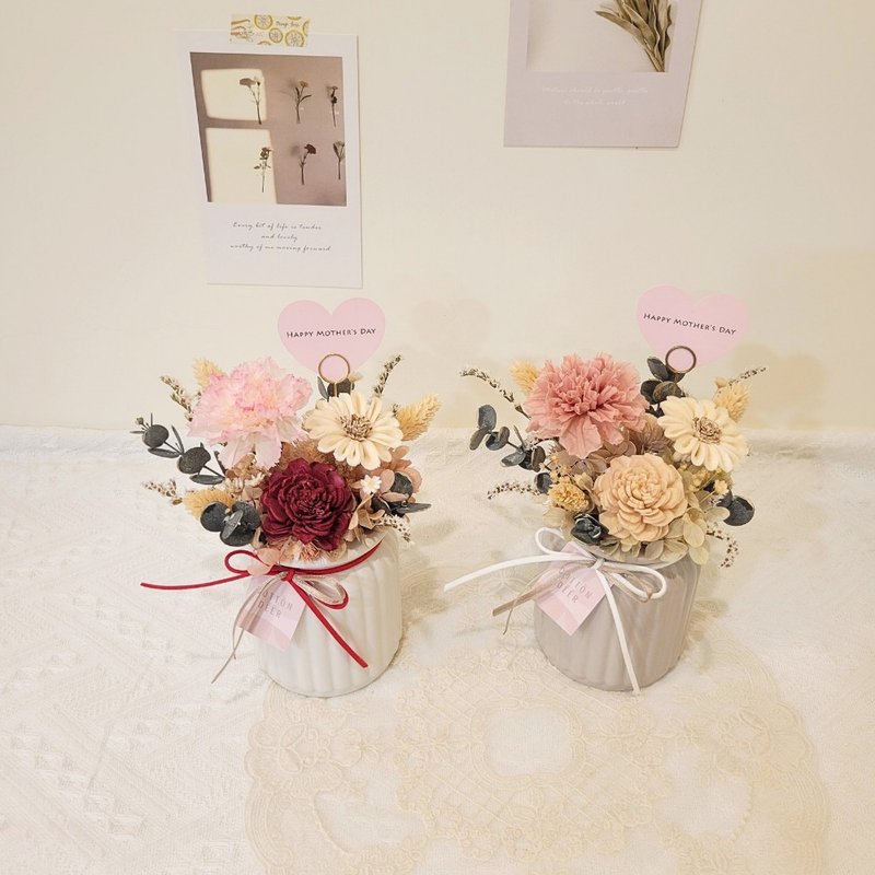 永生康乃馨桌花。盆花。摆饰。附包装。母亲节花礼 - 干燥花/捧花 - 植物．花 