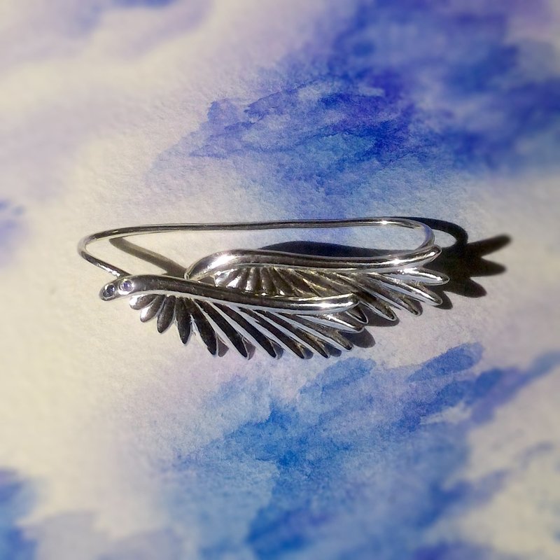 翩翩双翼纯银耳圈 - 耳环/耳夹 - 其他金属 银色
