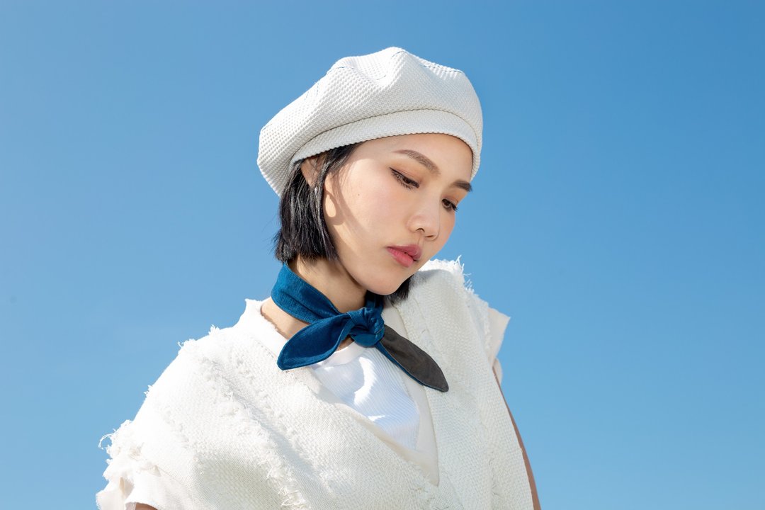 【STARDU】窝夫画家帽子贝雷帽子 灰白色/蓝色 - 帽子 - 其他材质 白色