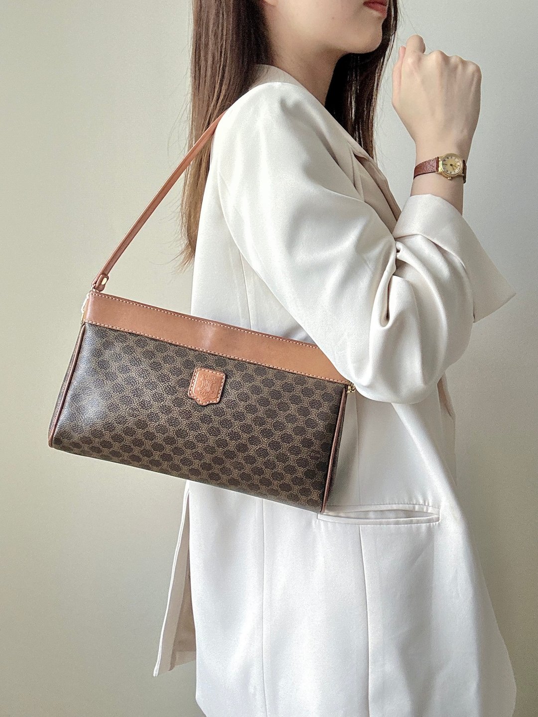 中古正品 Celine Macadam 席琳 手拿包 腋下包 意大利制 - 手提包/手提袋 - 真皮 咖啡色