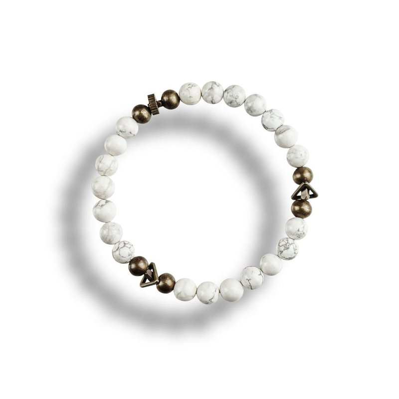 Op.33 复古天然石手链 古法手工做舊 白松石 - 手链/手环 - 半宝石 白色