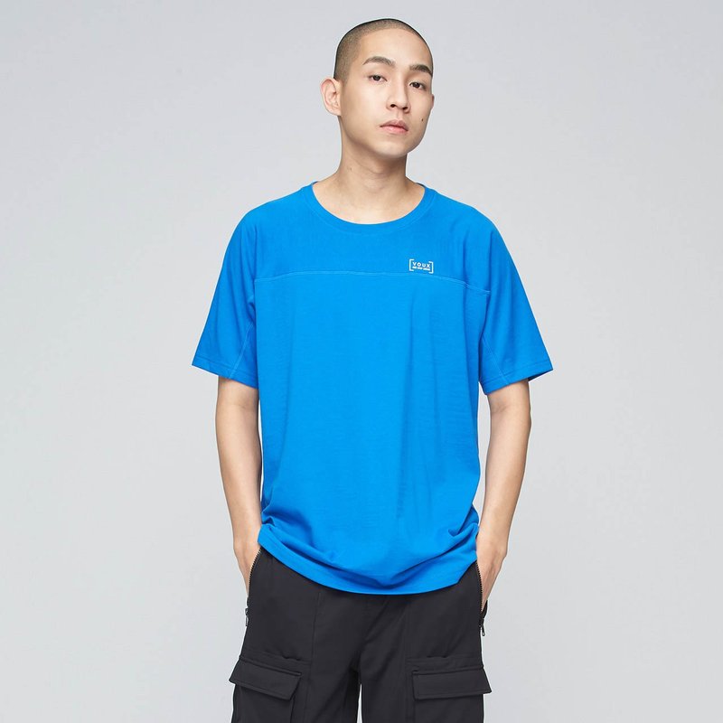 吸排连袖缇花上衣(中性)-电石蓝 - 男装上衣/T 恤 - 棉．麻 蓝色