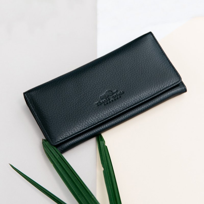 POPPY - WOMEN LONG LEATHER WALLET-BLACK - 皮夹/钱包 - 真皮 黑色