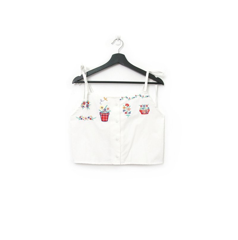 Back to Green-再制绑带刺绣 花的多种样貌 sv-32/ vintage vest - 女装背心 - 棉．麻 