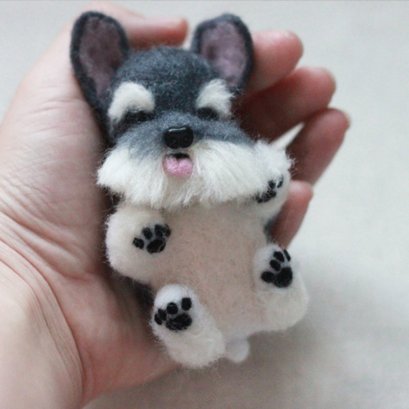 摇头晃脑雪纳瑞羊毛毡钥匙圈材料包(附影片教学) - 编织/刺绣/羊毛毡/裁缝 - 羊毛 灰色