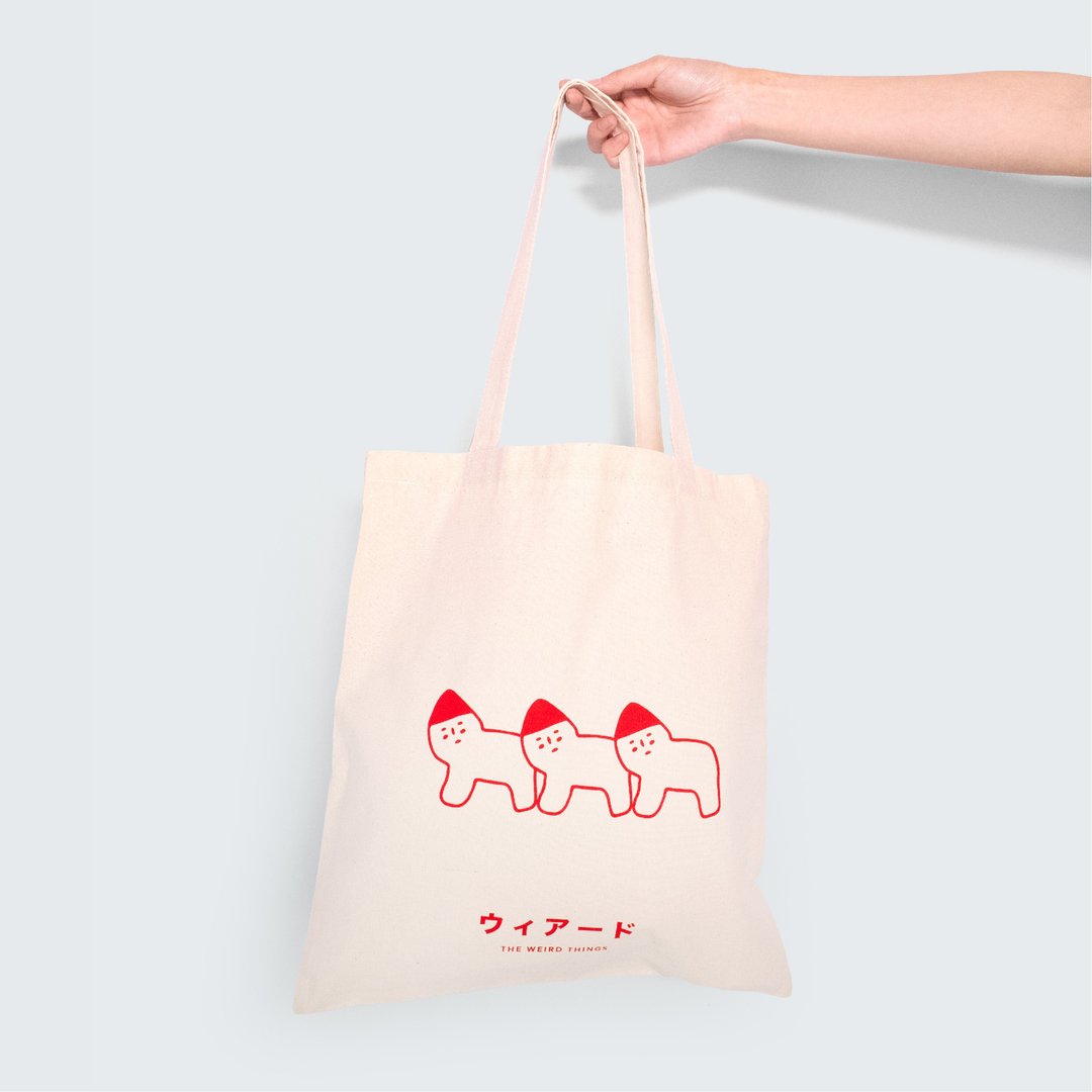 WEIRD TOTE BAG 001 丝网印刷 - 手提包/手提袋 - 棉 红色