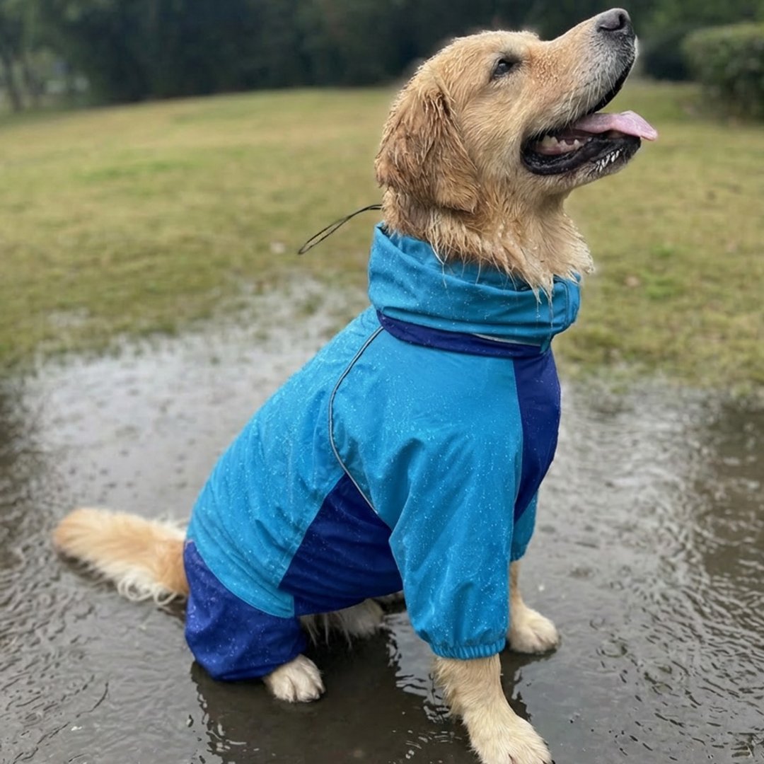 狗透氣雨衣-連身式機能服 台灣製 3M反光 牽繩孔 中大型狗 天空藍 - 衣/帽 - 聚酯纤维 蓝色