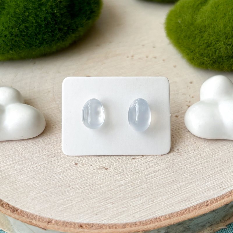 石光-天然矿石耳环-蓝玉髓05 - 耳环/耳夹 - 半宝石 蓝色