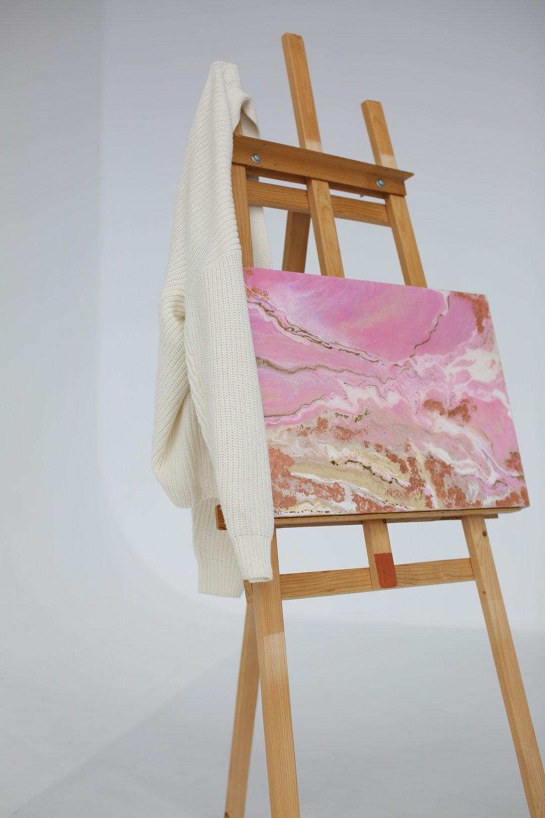 Pink and Gold artwork original on canvas, abstract aesthetic fluid art 【原創海報】掛畫 - 海报/装饰画/版画 - 其他材质 粉红色