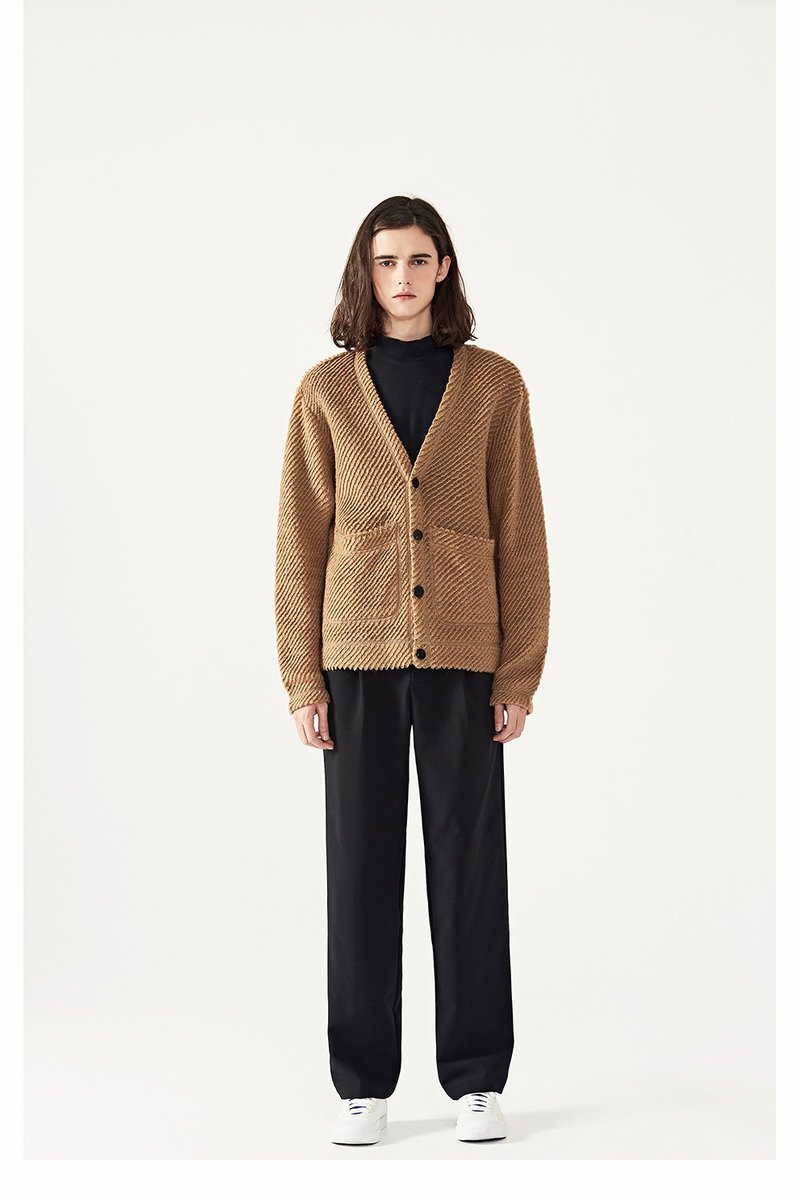 JARVISTORM新款 刘恺威同款 进口料羊毛针织开衫外套男女同款 - 男装针织衫/毛衣 - 羊毛 卡其色