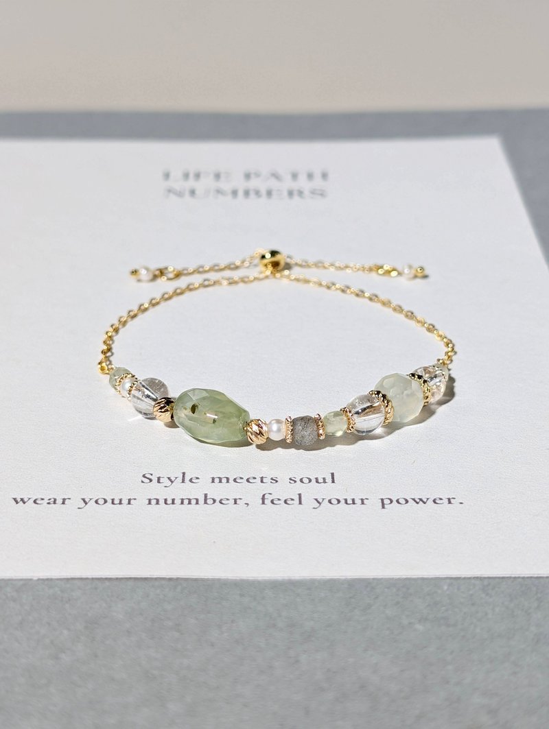 生命灵数4号 开运手链 | 葡萄石×天然石 | 绿色能量与稳定象征 - 手链/手环 - 半宝石 绿色