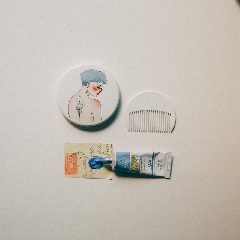 星子 随身圆镜 附梳子 - 彩妆刷具/镜子/梳子 - 塑料 蓝色