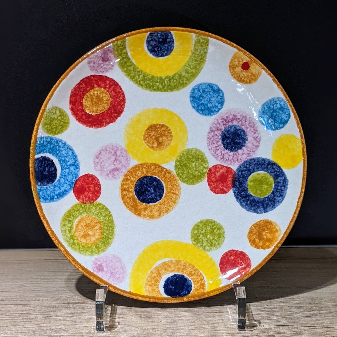 意大利手工陶-POP普普艺术 浅盘21cm(橘边圈圈) - 盘子/餐盘/盘架 - 陶 多色