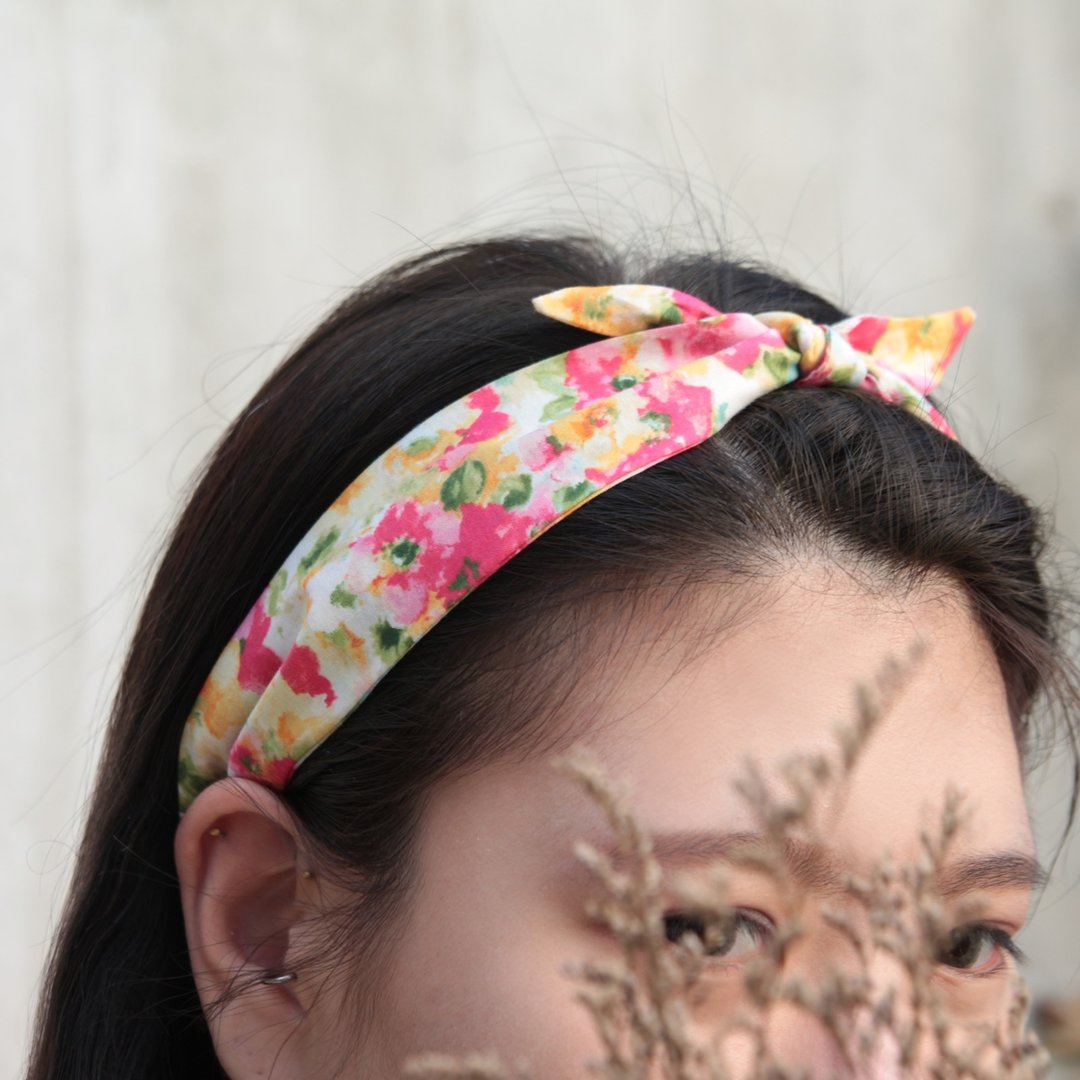 花园／水染罂粟花／美国软细支棉／细款绑带／手工松紧绑带发带 - 发饰 - 棉 红色