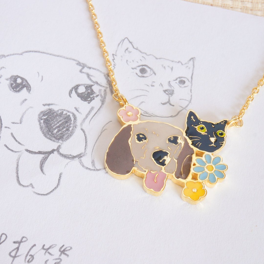 宠物珠宝 把猫狗毛小孩的照片变成纯银首饰 珐琅色 - 项链 - 纯银 