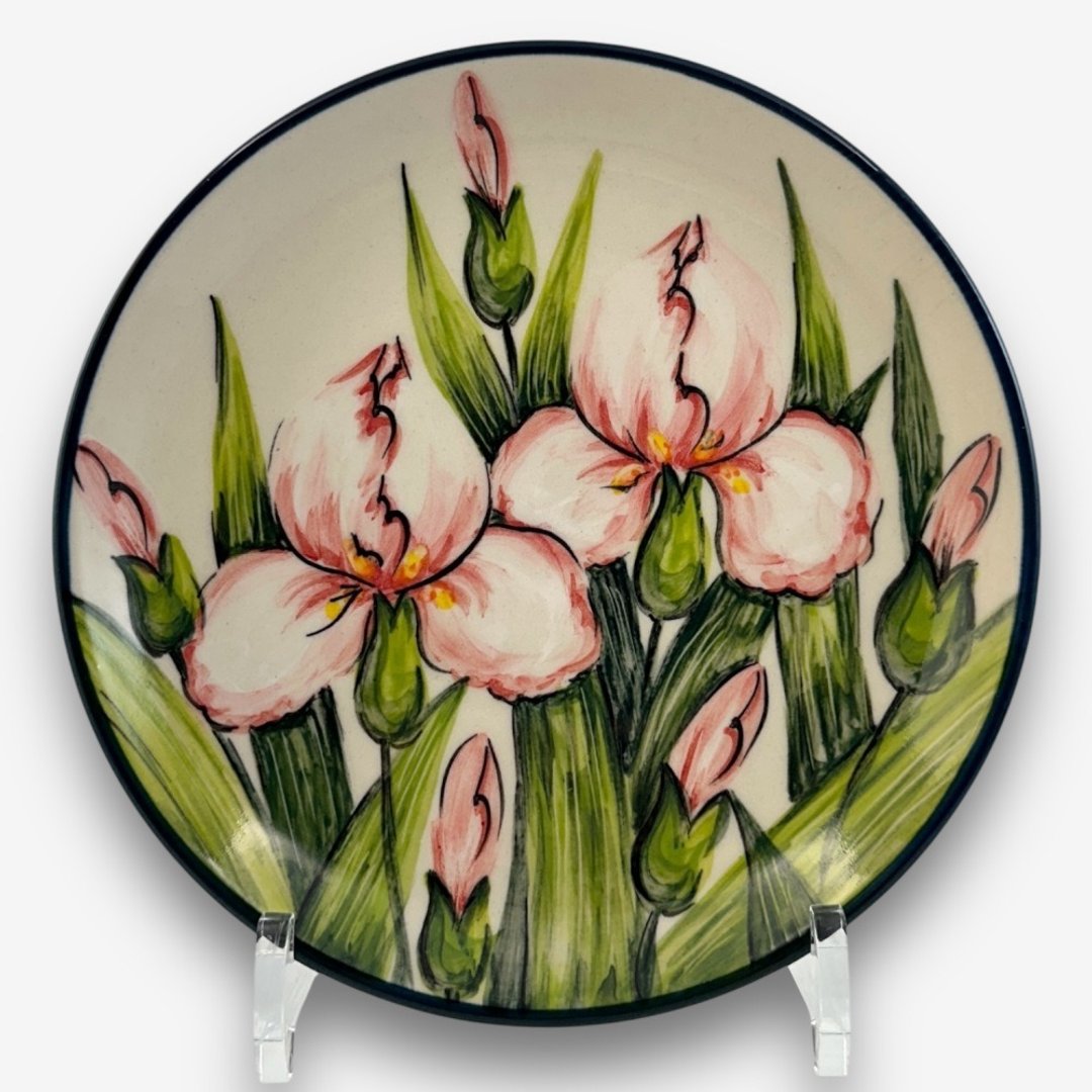 波兰手绘手工陶 - 餐盘 早餐盘 点心盘 蛋糕盘 19cm 粉鸢尾花系列 - 盘子/餐盘/盘架 - 陶 粉红色
