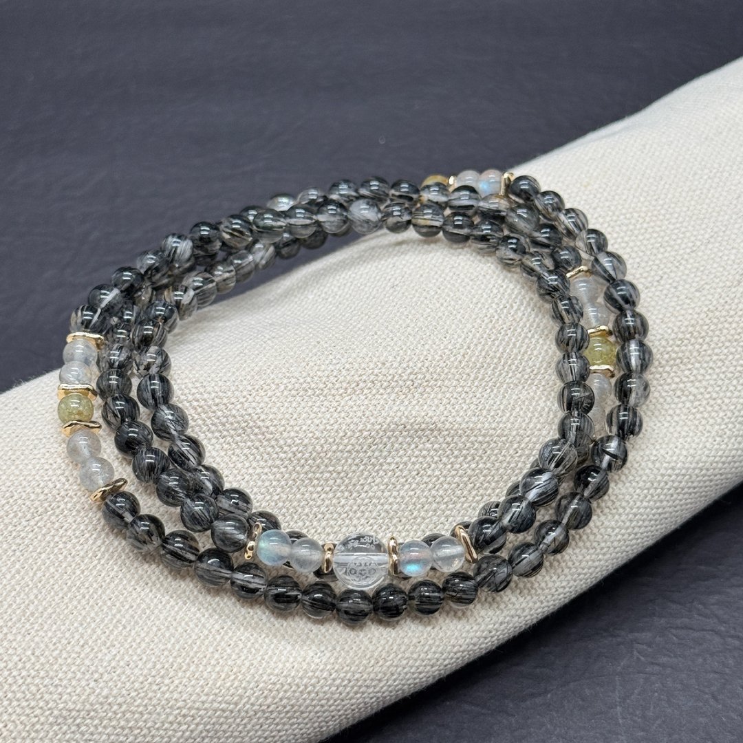 Zen | 108念珠 108 Beads 黑发晶 灰月亮 绿石榴石 文殊菩萨咒心( - 手链/手环 - 水晶 