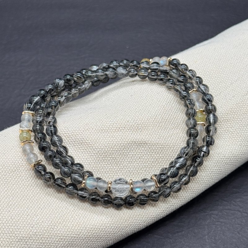 Zen | 108念珠 108 Beads 黑发晶 灰月亮 绿石榴石 文殊菩萨咒心( - 手链/手环 - 水晶 