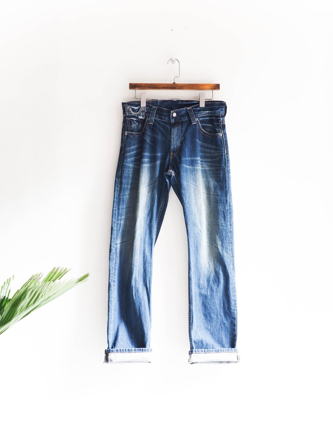 河水山 - levis 523 崎玉恋恋海蓝 棉质丹宁古董直筒宽裤 古着 denim pants vintage - 男士长裤 - 棉 蓝色