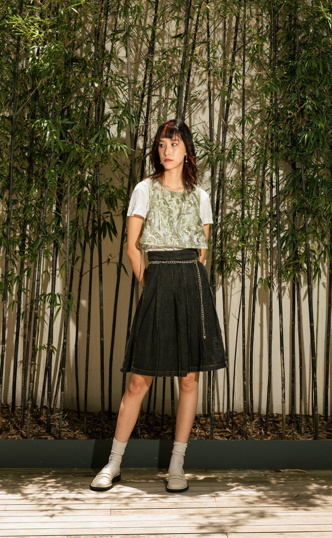 花卉刺绣衬衫 floral embroidered blouse - 女装背心 - 其他材质 绿色