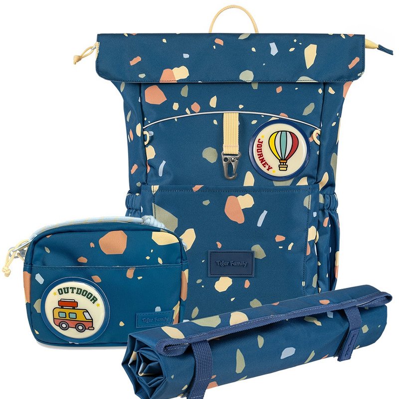 三件组 儿童创意休闲背包(大尺寸)-夜蓝砾石 附斜背包 野餐垫 - 后背包/双肩包 - 防水材质 绿色