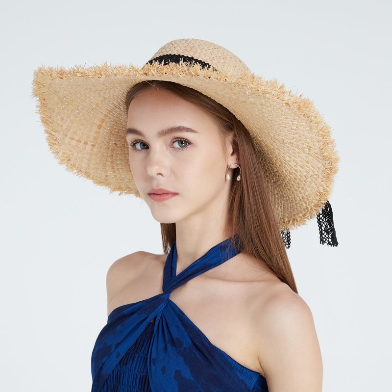 Beach Hats for Women – Natural Grass Womens Sun Hats with Lace Bow - 帽子 - 其他材质 黑色