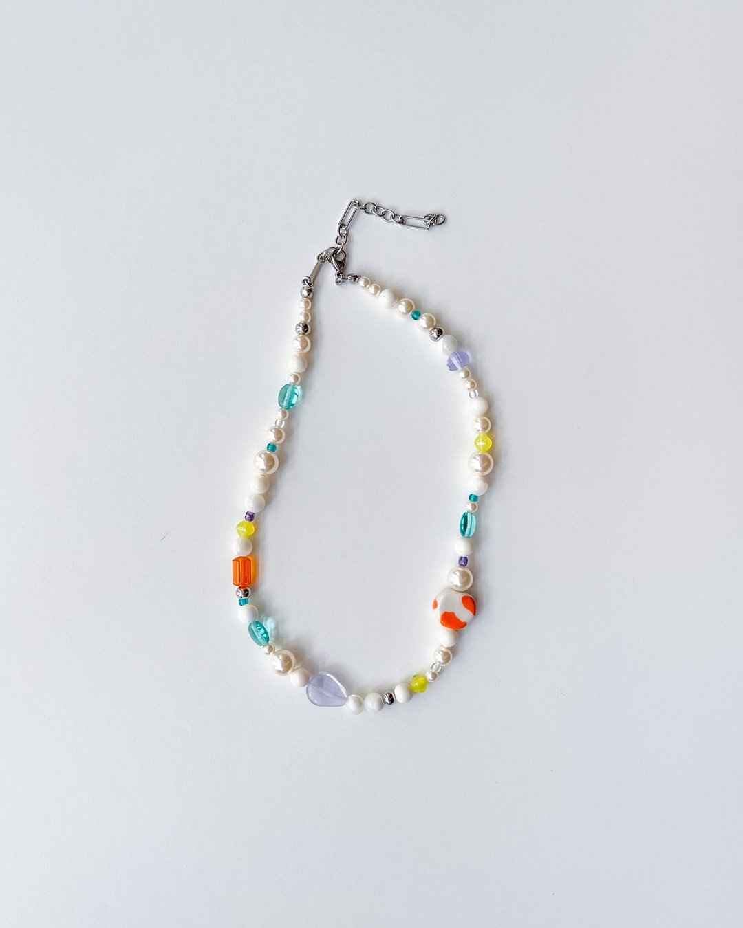 陶瓷x玻璃 扭牛糖珠派对项链 艳橘x彩色 Ceramic Glass Necklace - 项链 - 玻璃 多色