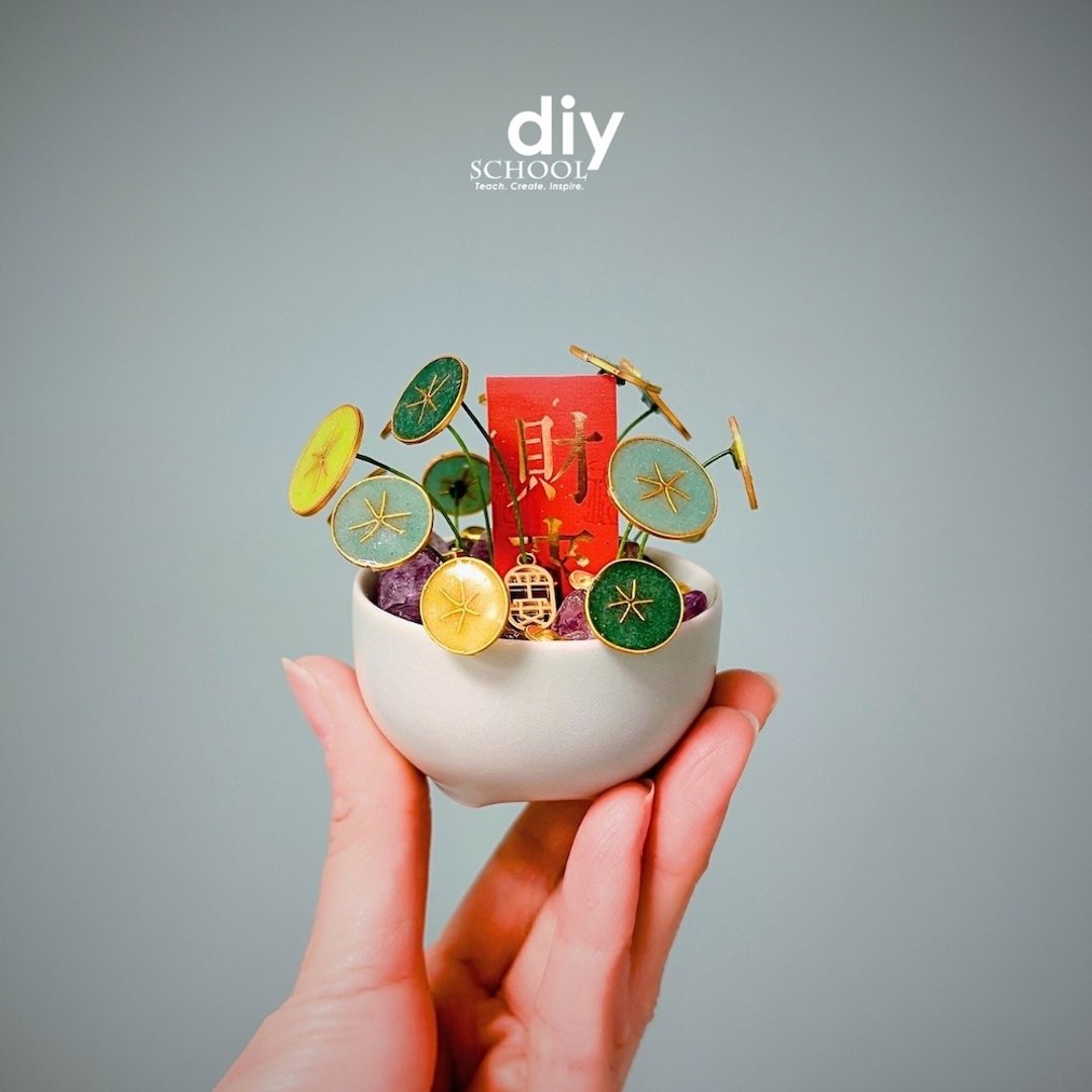 【Home DIY_掐丝冷珐琅】袖珍宝石转运盆_亲手做属于你的丰盛 - 金工/饰品 - 水晶 绿色