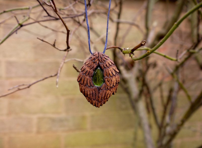 *春季首波 限量预购计划* //守护的羽翼// 回收玻璃木项链 - 项链 - 木头 咖啡色