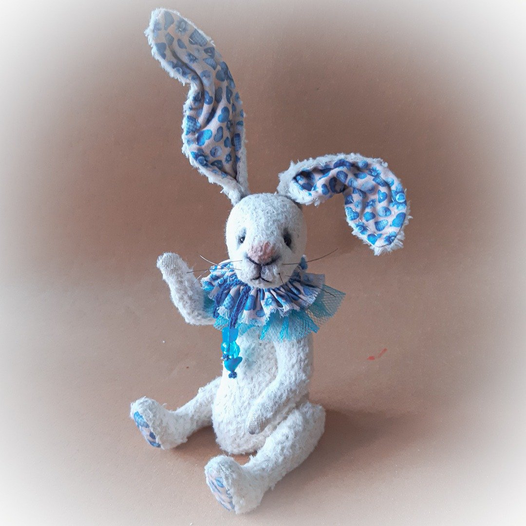 Interior white teddy Rabbit, Toys Handmade OOAK, Stuffed teddy - 玩具/玩偶 - 环保材料 白色