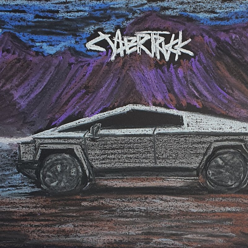 Future Pickup Truck Painting Original Pastel Artwork - 墙贴/壁贴 - 纸 黑色
