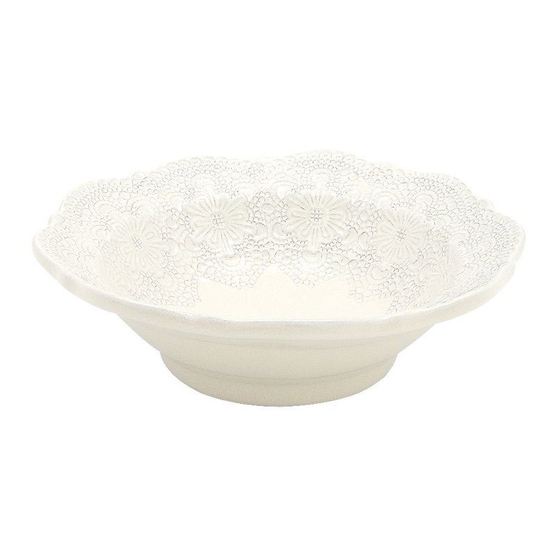 意大利VBC casa-手工浮雕蕾丝系列 19cm麦片碗(米白色/7.4寸) - 碗 - 陶 白色