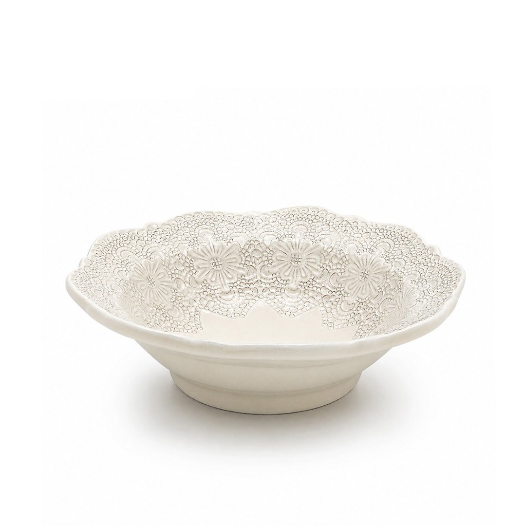 意大利 VBC casa 手工浮雕蕾丝系列 19cm 麦片碗 米白色 - 碗 - 陶 白色