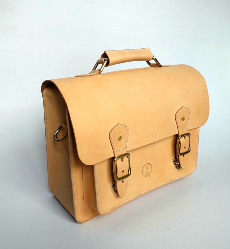 纤维革制所 手缝植鞣皮革3用剑桥包(中) - 公文包/医生包 - 真皮 咖啡色