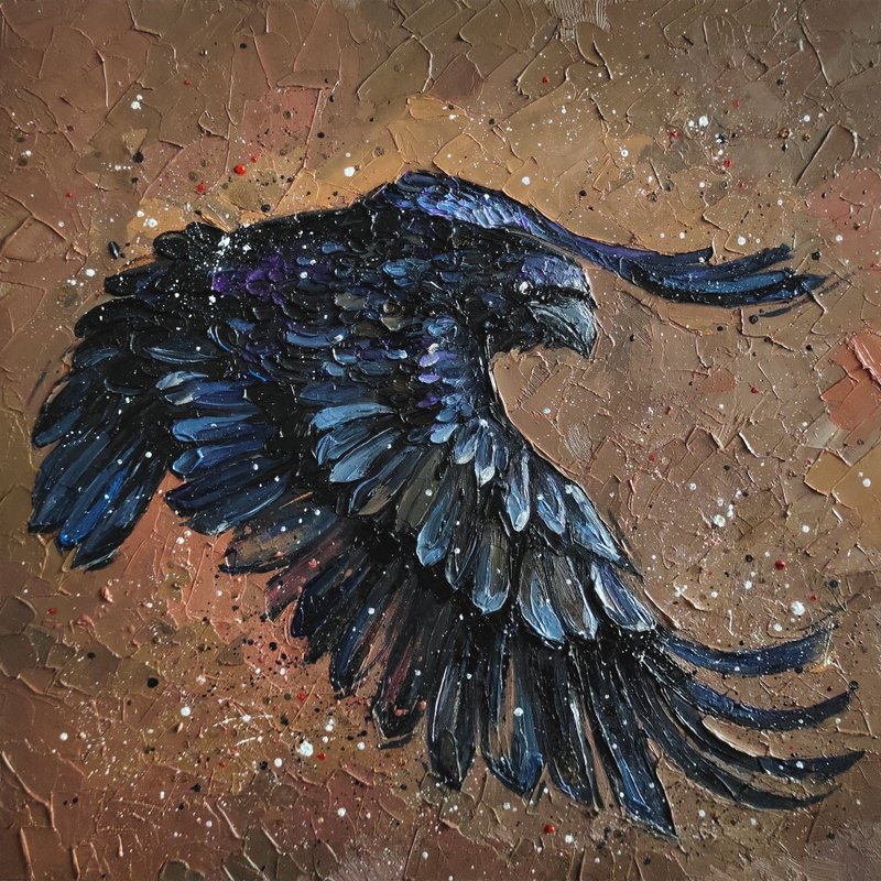 乌鸦画 / 绘画 / 油画 / 原画 / 手工油画 / 画 /乌鸦 / 鸟 / 鸦 - 海报/装饰画/版画 - 其他材质 咖啡色