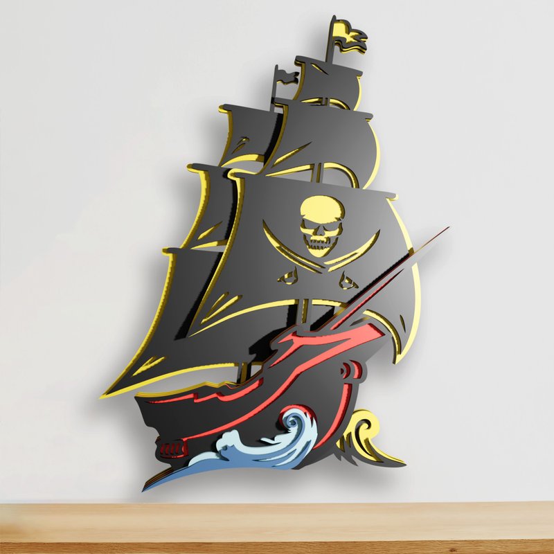 用于激光 Cricut 和 CNC 切割的海盗船多层 3D SVG DXF 文件 - 图文模板设计 - 其他材质 